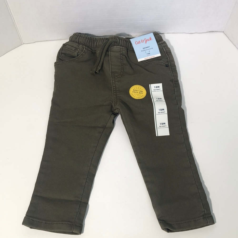 Toddler Boy’s Green Pull On Elastic Skinny Jeans